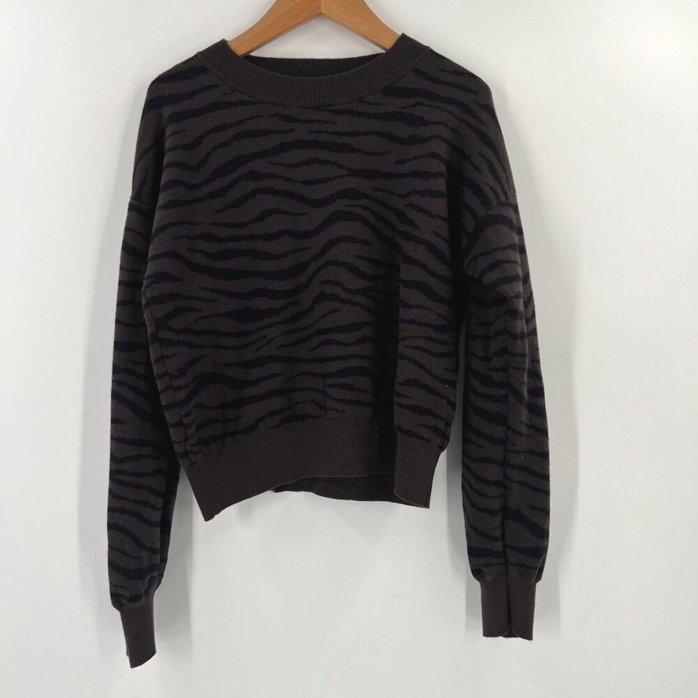 Gap‎ Kids XL (12) Zebra Print Sweater Brown Black Shaker Knit Crew Neck Cotton